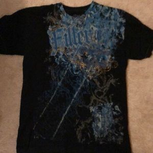 Black and blue large graphic T-shirt